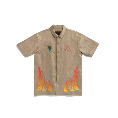 NIKE AIR JORDAN X TRAVIS SCOTT CACTUS JACK BUTTON DOWN KHAKI SHIRT -