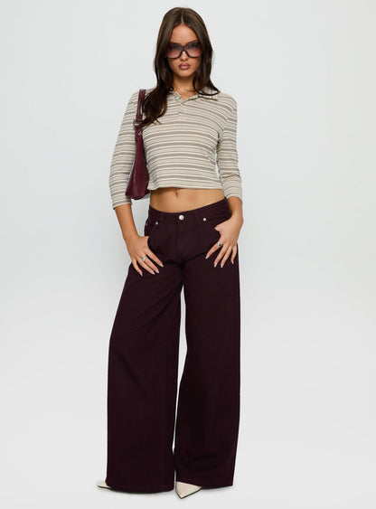 Jaeda Collared 3/4 Sleeve Top Stripe