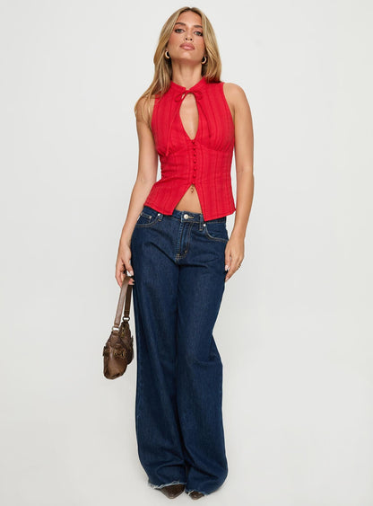 Tempting Tie Detail Top Red