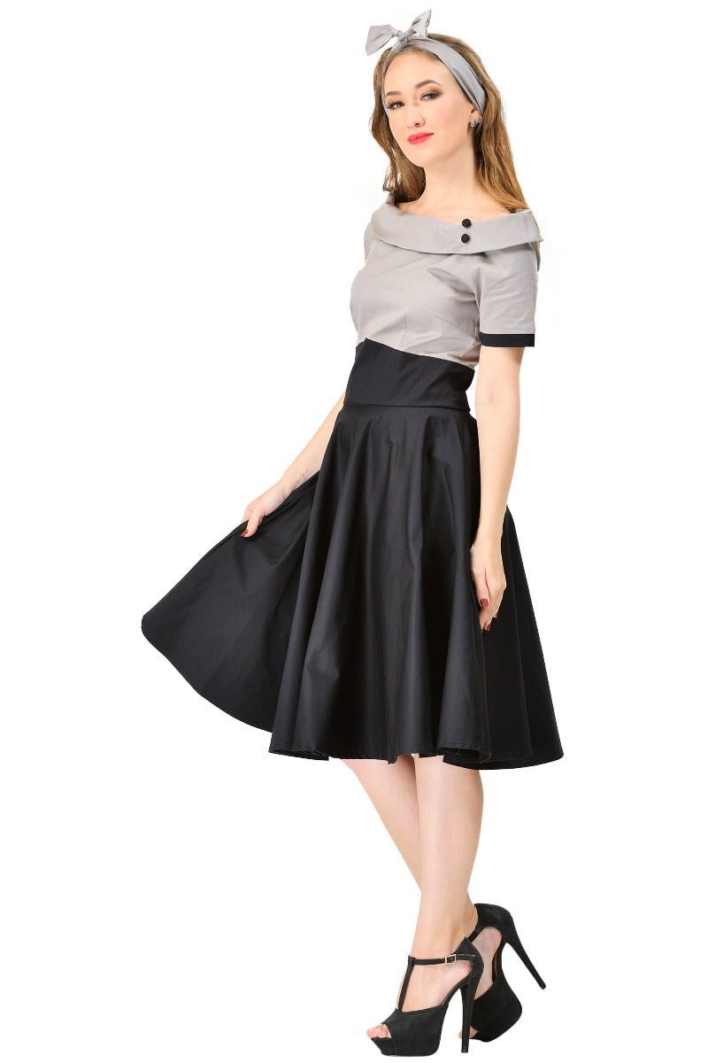 Darlene Retro Multi Tone Swing Dress in Grey-Black