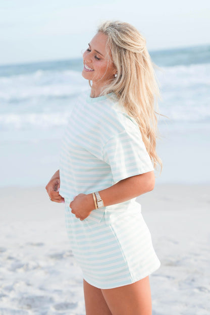 Striped Patch French Terry Crewneck Top