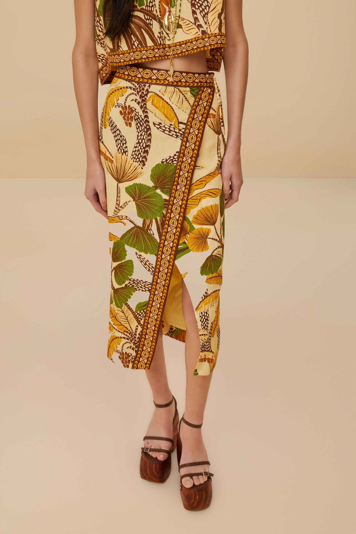 Sand Foliage Sketch Midi Skirt