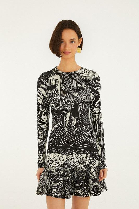 Black Ruta Ruffled Hem Mini Dress