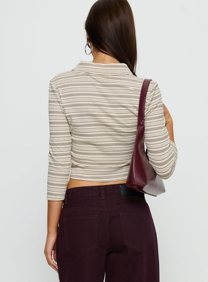 Jaeda Collared 3/4 Sleeve Top Stripe