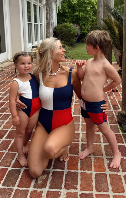 Little Scrunch One Piece ~ Americana Colorblock Scrunch