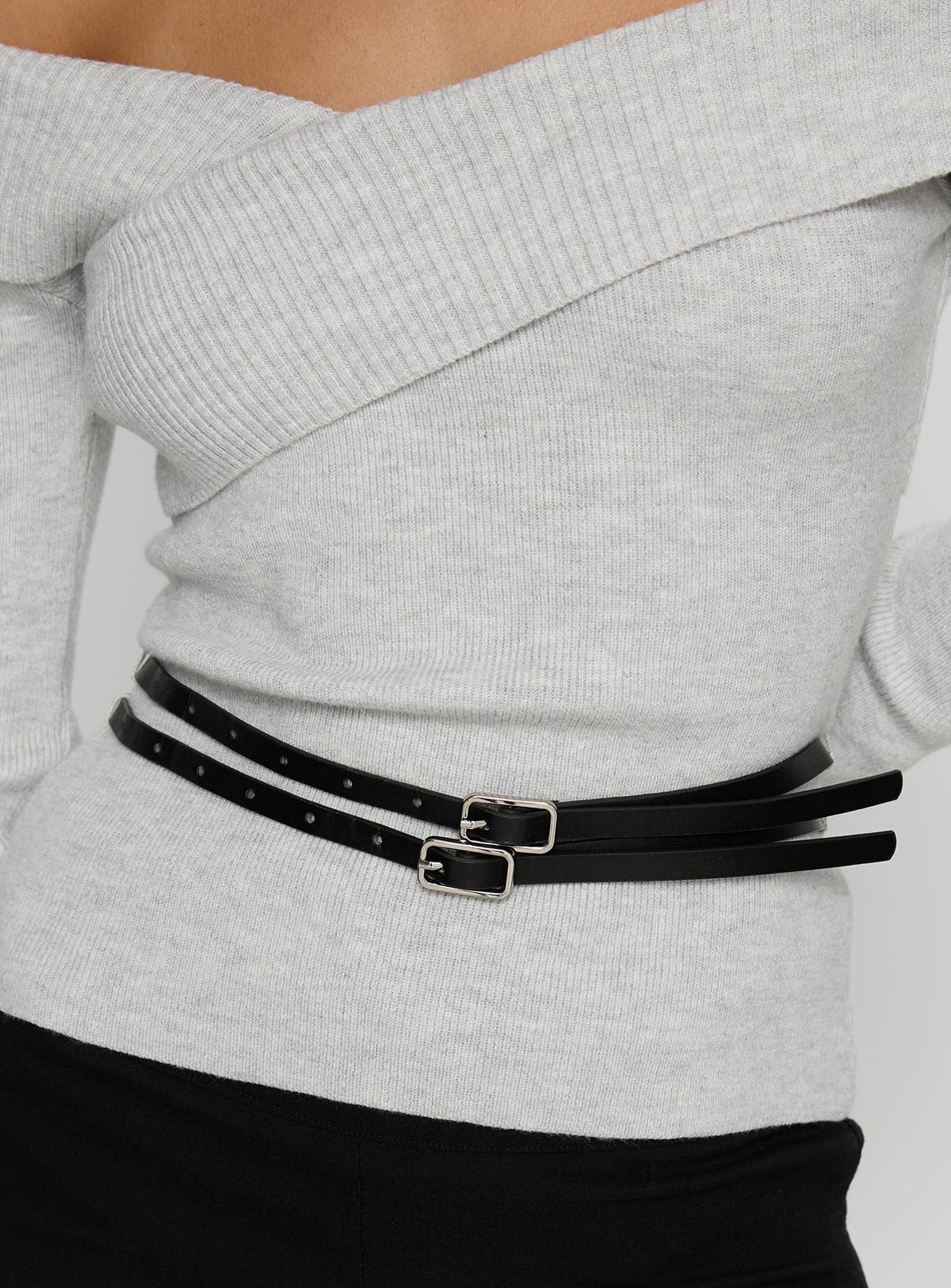 Ellenore Belt Detail Off Shoulder Top Grey