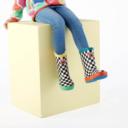 Border Kids Shaun the Sheep Wellies - Black White Checkerboard