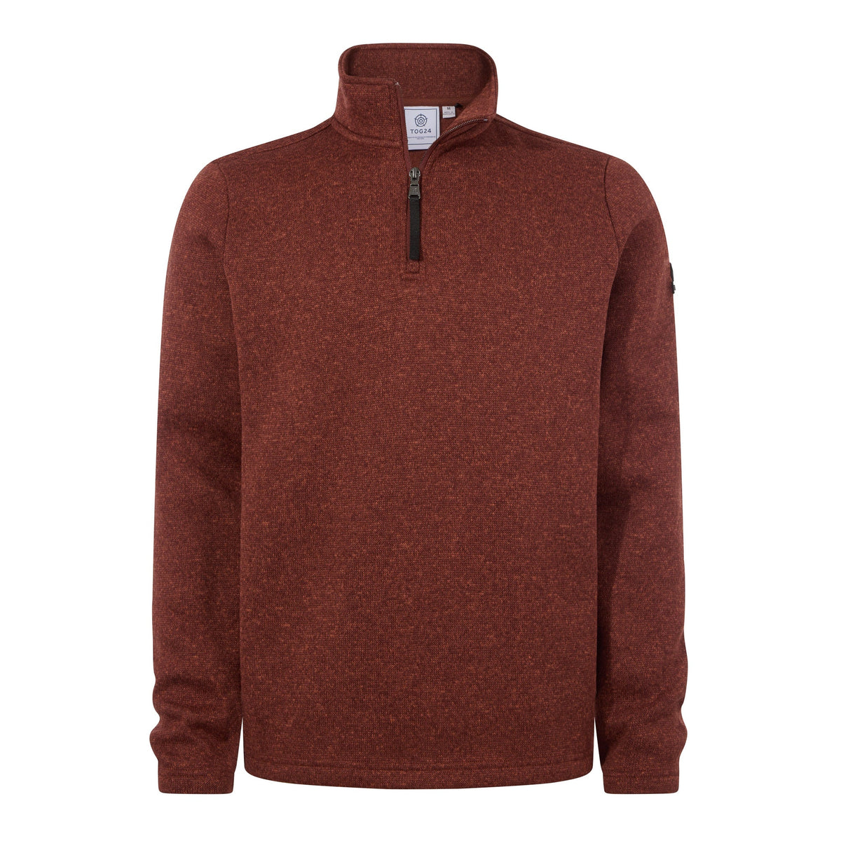 Pearson Mens Knitlook Quarter Zip Fleece - Burnt Caramel