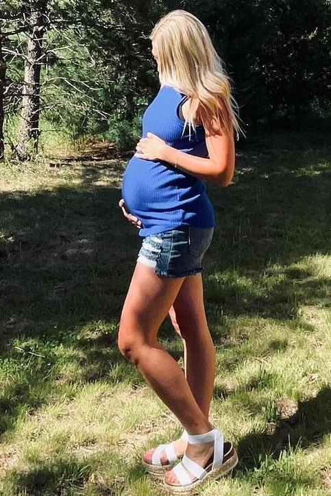 PinkBlush Navy Blue Distressed Maternity Denim Shorts