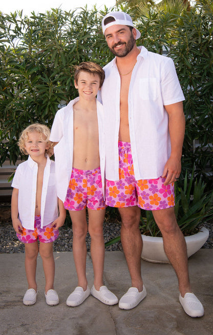 Little Beach Bum Trunks ~ Pink Daisy