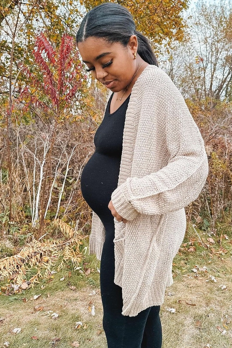 Beige Cuff Sleeve Maternity Cardigan