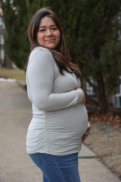 Cream Soft Knit Ruched Maternity Top