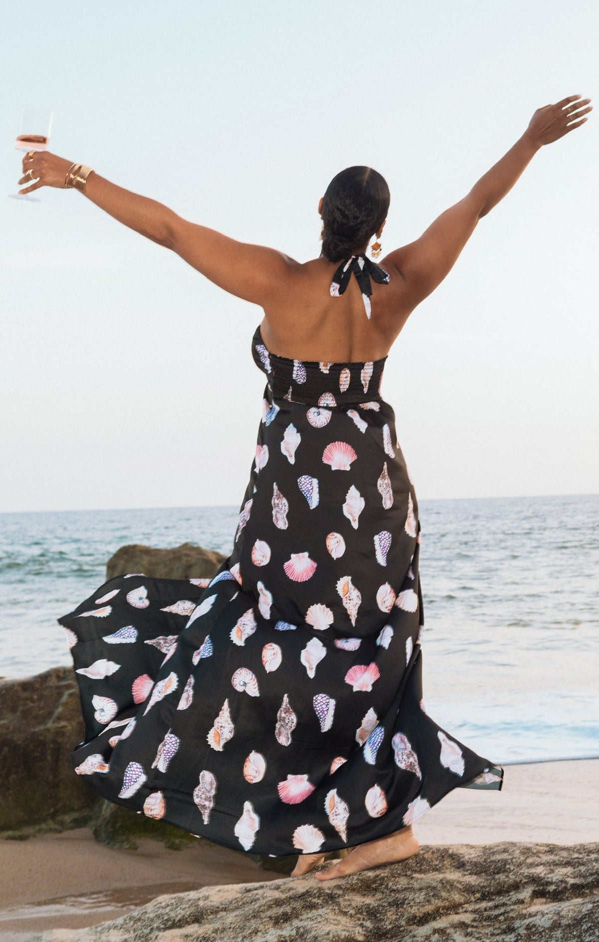 Milos Maxi Dress ~ Black Shell Luxe Satin