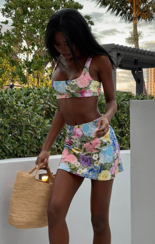 Mary Mini Skirt ~ Flower Shop Rib Scrunch