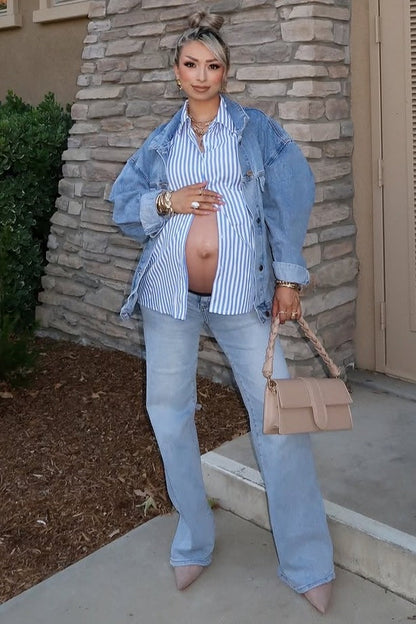 Light Blue Wide Leg Maternity Jeans