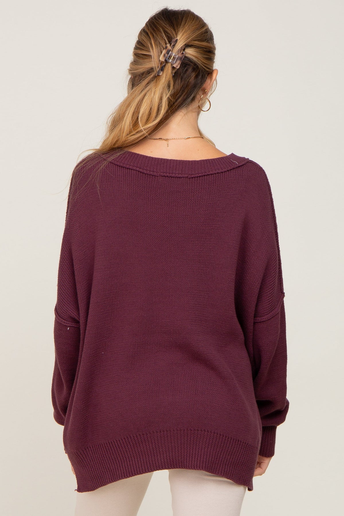 Plum Exposed Seam Side Slit Maternity Sweater