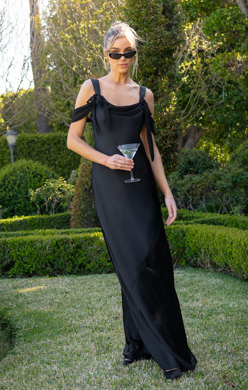 Bella Maxi Dress ~ Black Luxe Satin