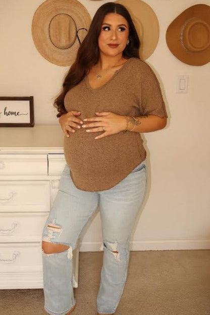 Light Blue Distressed Knee Maternity Jeans