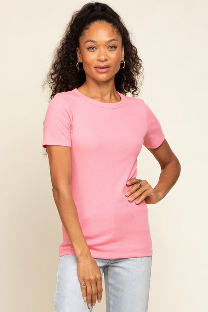 Pink Ribbed V-Neck Maternity Top