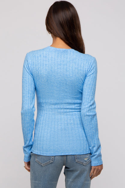 Blue Ribbed Long Sleeve Maternity Top