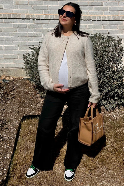 Black Wide Leg Raw Hem Maternity Jeans