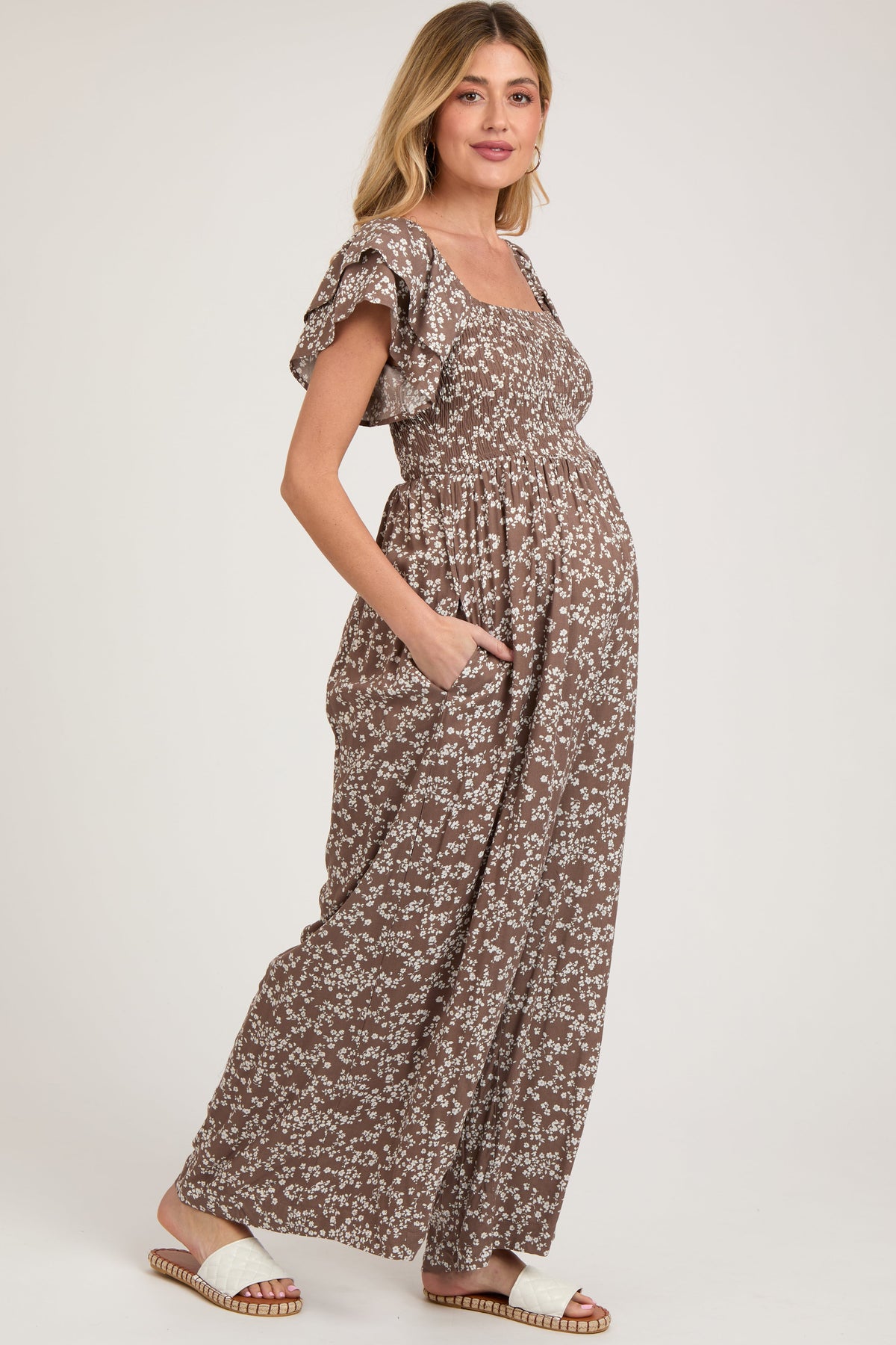 Mocha Floral Maternity Jumpsuit