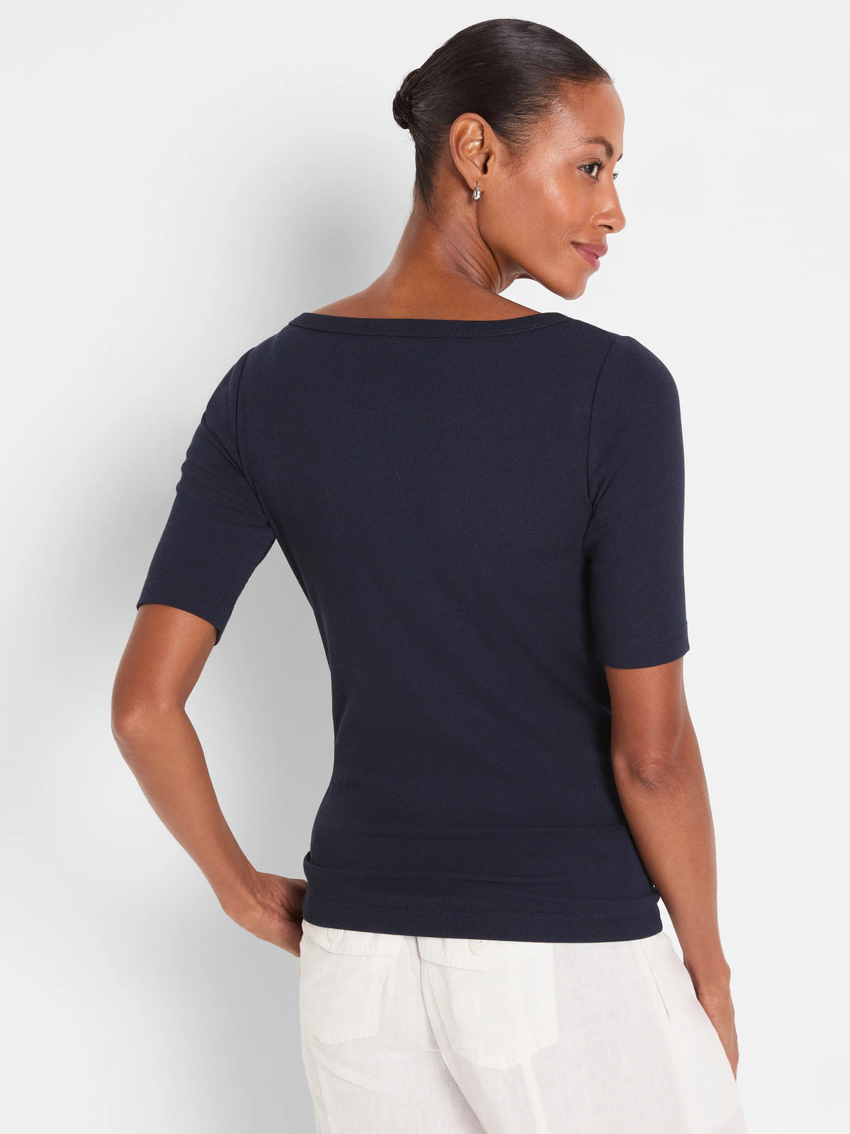 Perfect Knit Rib Elbow Sleeve Boatneck Tee