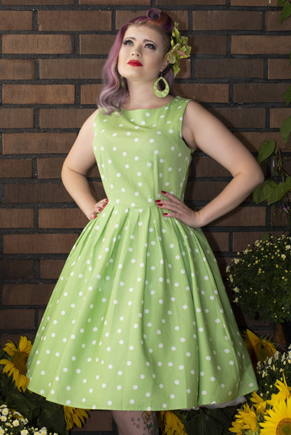 Annie Retro Polka Dot Dress in Pale Green
