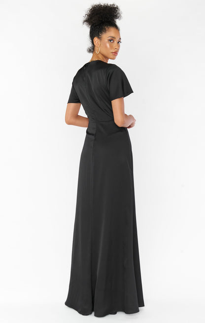 Rome Twist Gown ~ Black Luxe Satin