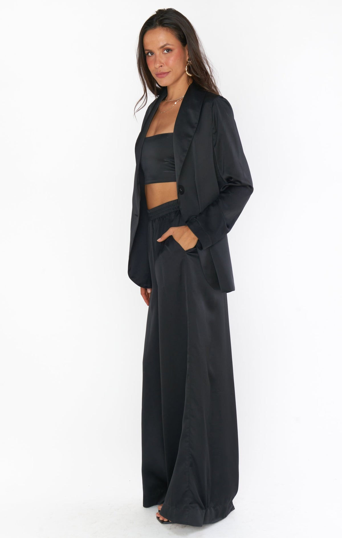 Tucker Top ~ Black Luxe Satin