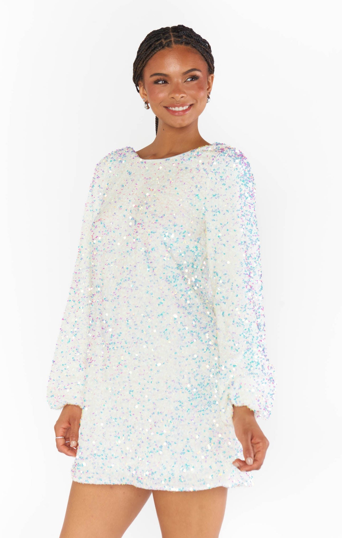 Clarabelle Dress ~ White Sparkle Sequins