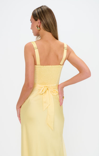 Lana Maxi Dress ~ Pale Yellow Luxe Satin