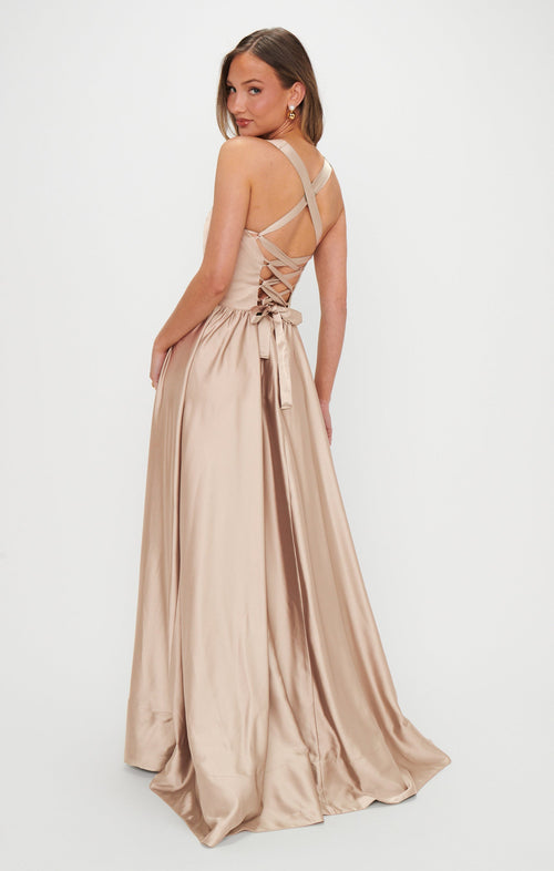 Abigail Maxi Dress ~ Champagne Luxe Satin