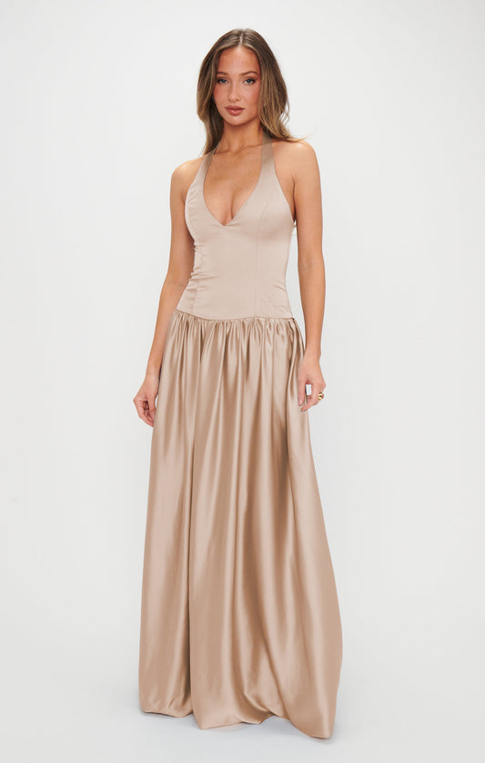 Eliza Maxi Dress ~ Champagne Luxe Satin