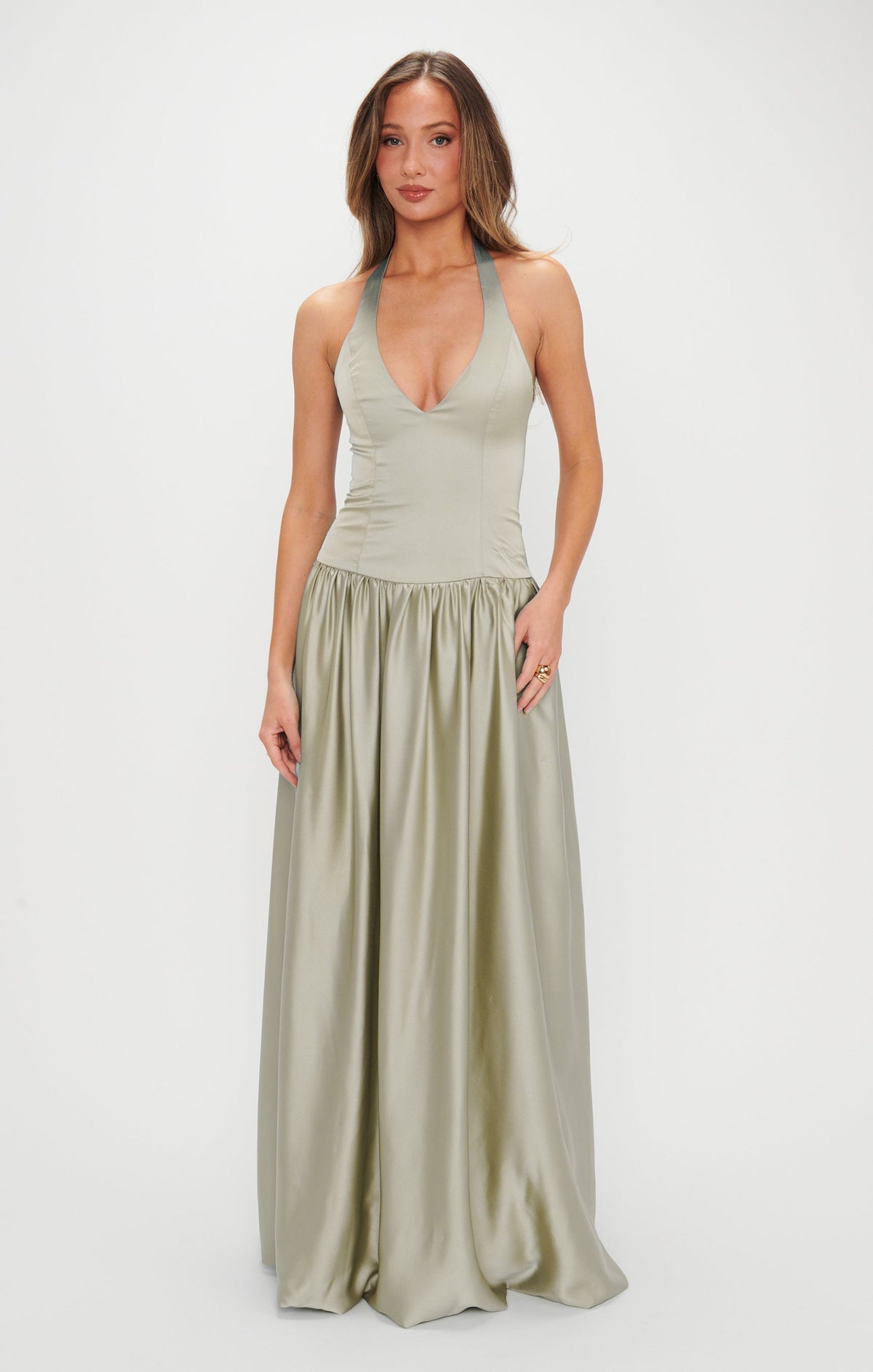 Eliza Maxi Dress ~ Moss Green Luxe Satin