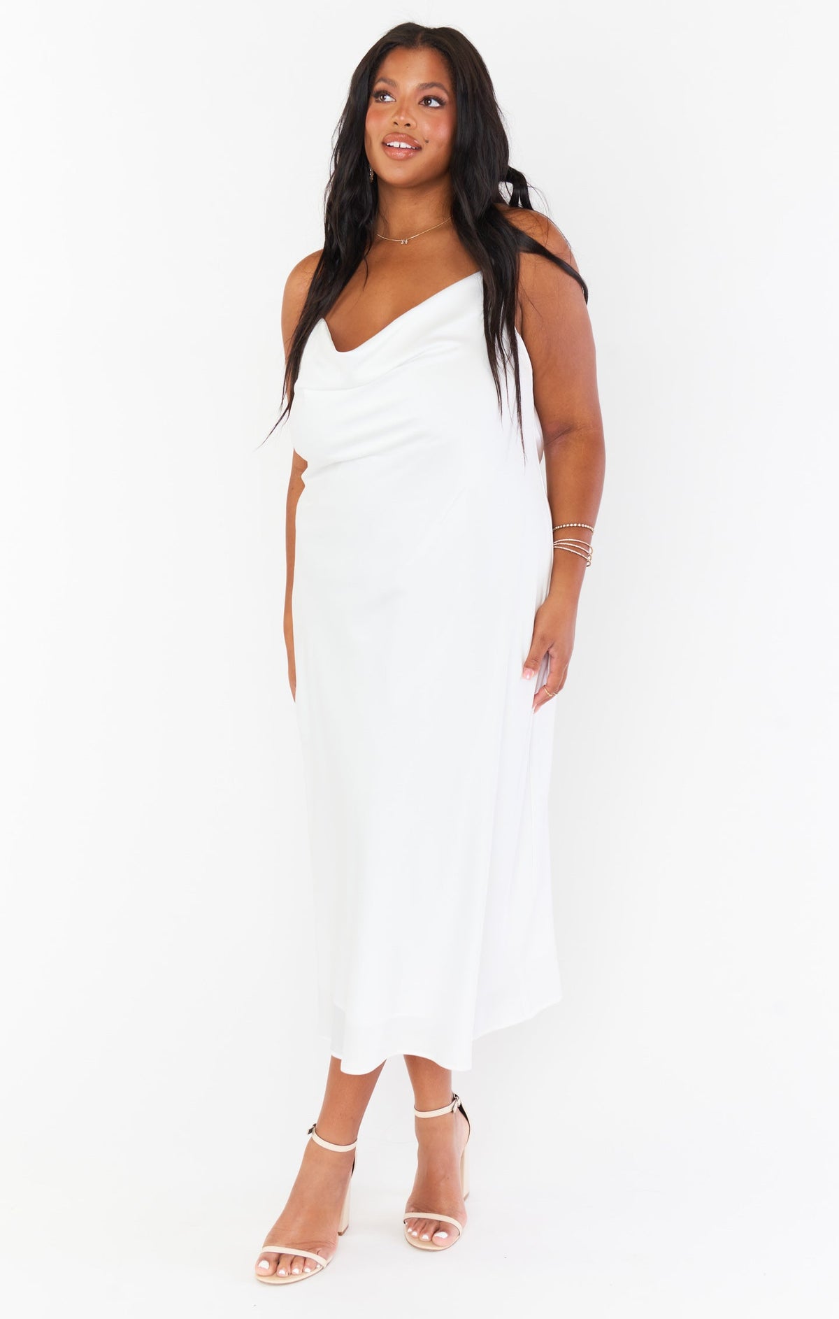 Verona Cowl Dress ~ Ivory Luxe Satin