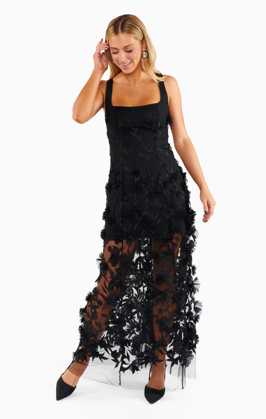 Stephanie Dress ~ Black 3D Floral
