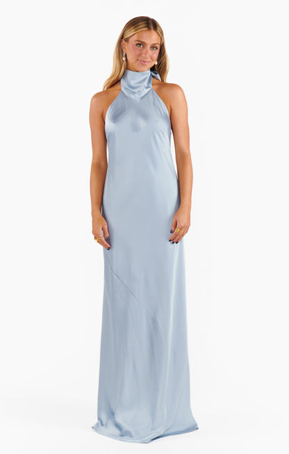 Lisa Maxi Dress ~ Steel Blue Luxe Satin