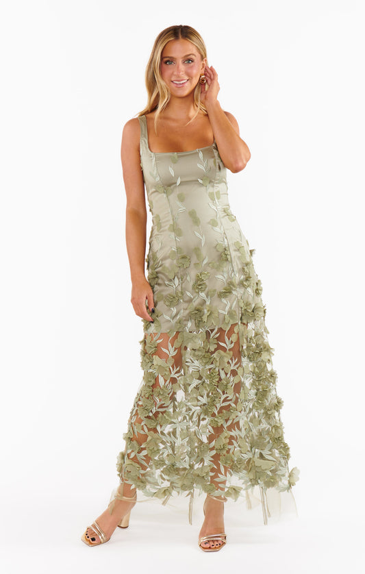 Stephanie Dress ~ Moss Green 3D Floral