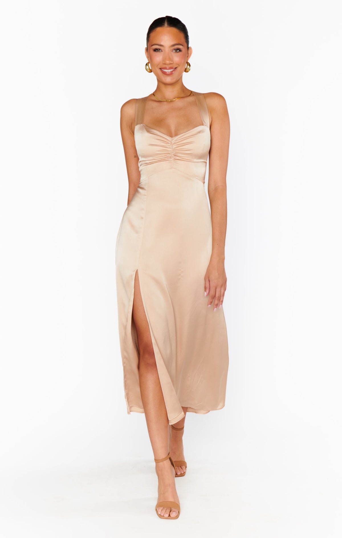 Mina Midi Dress ~ Champagne Luxe Satin