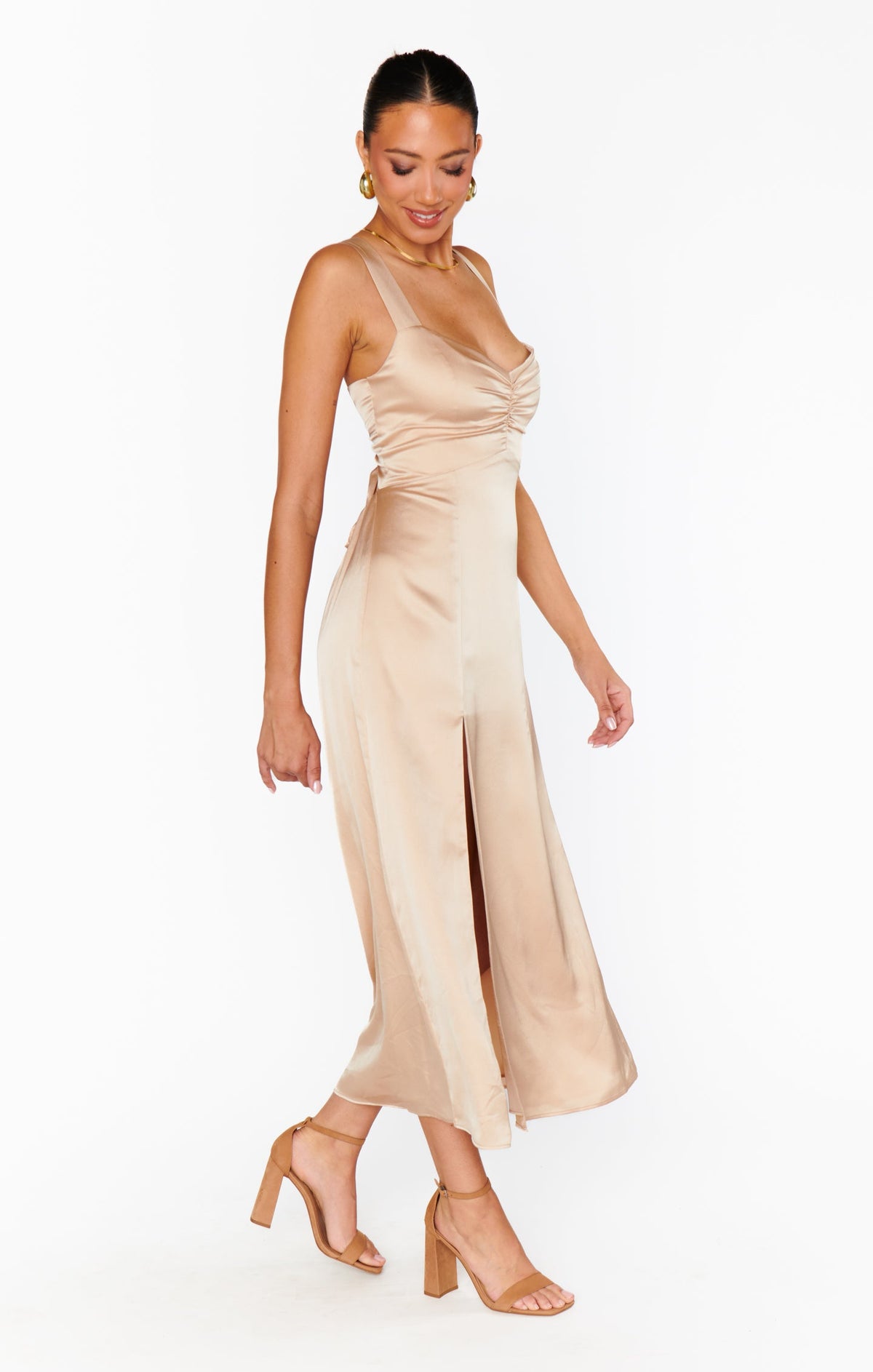 Mina Midi Dress ~ Champagne Luxe Satin
