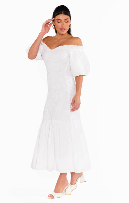 Rom Com Midi Dress ~ White Texture Stretch