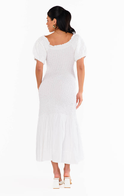 Rom Com Midi Dress ~ White Texture Stretch