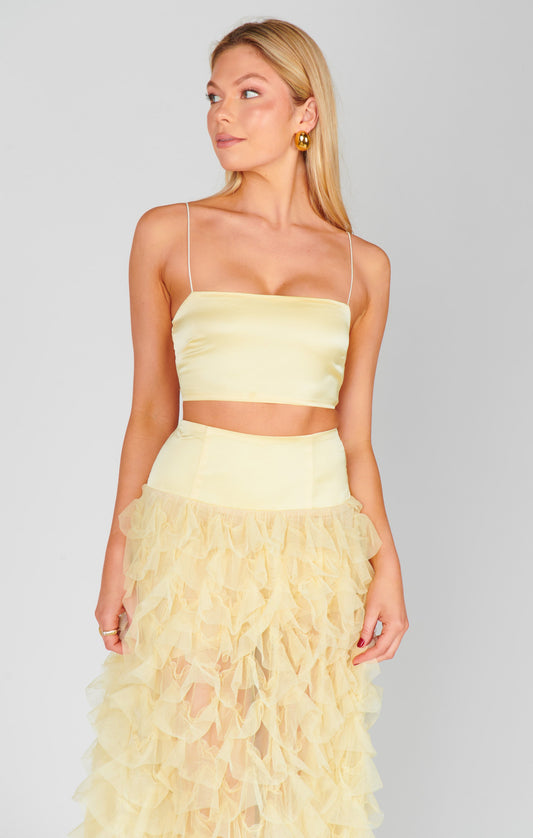 Tucker Top ~ Pale Yellow Luxe Satin
