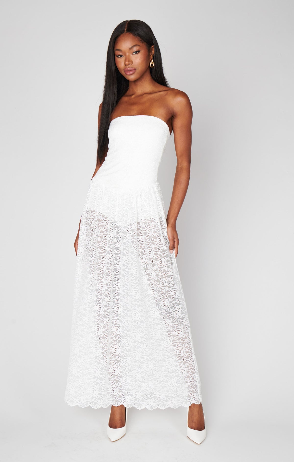 Diana Drop Waist Dress ~ White Lovely Lace