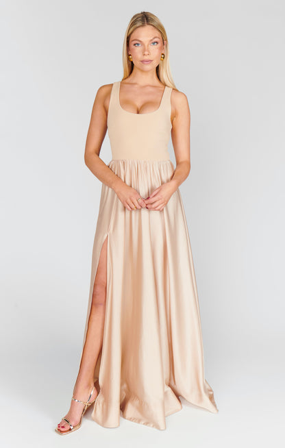 Harper Maxi Dress ~ Champagne Luxe Satin