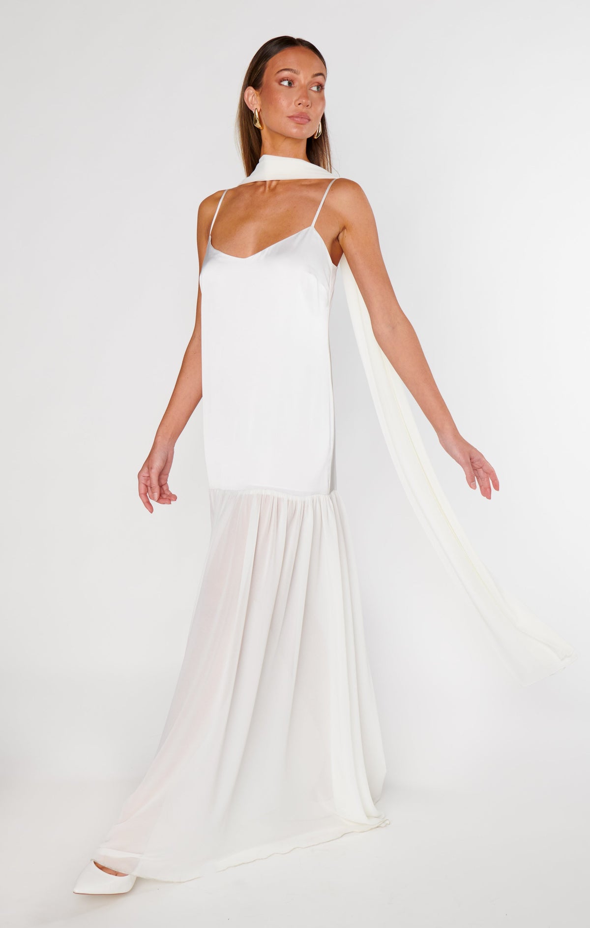 Dalia Maxi Dress ~ Ivory Luxe Satin