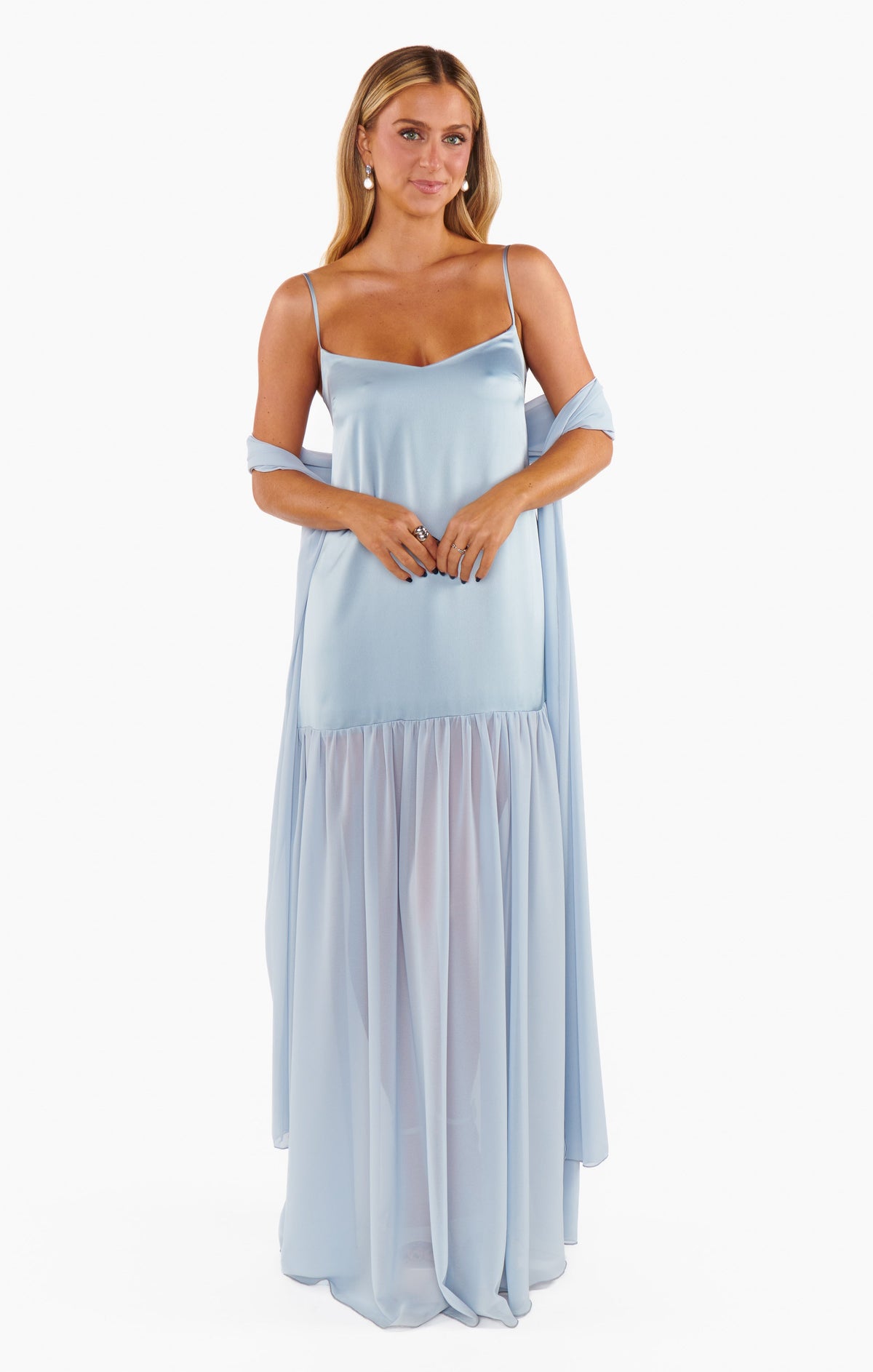 Dalia Maxi Dress ~ Steel Blue Luxe Satin