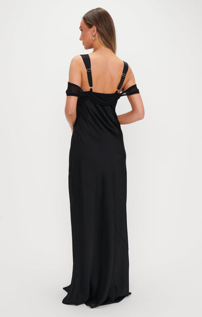 Bella Maxi Dress ~ Black Luxe Satin