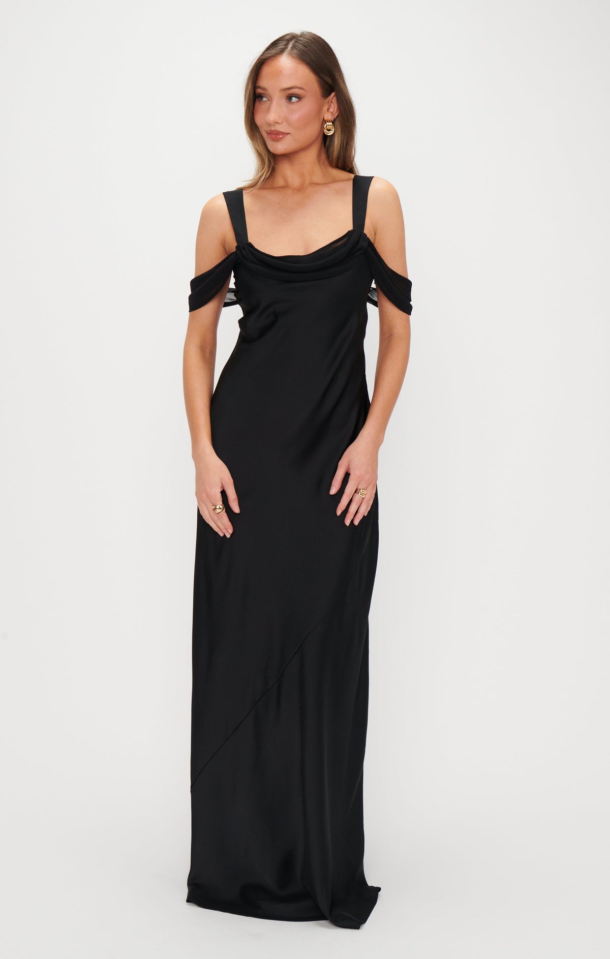 Bella Maxi Dress ~ Black Luxe Satin